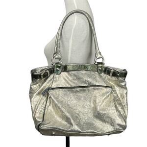 Laura Di Maggio | Silver Metallic Soft Leather Damask Embossed Leaf Print Purse